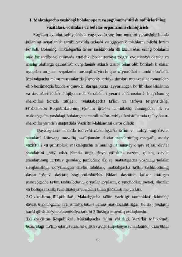 Maktabgacha ta'lim tashkilotlarida sog‘lomlashtirish tadbirlarini tashkil qilish. Sport musobaqalarini o‘tkazishning ahamiyati. 6
