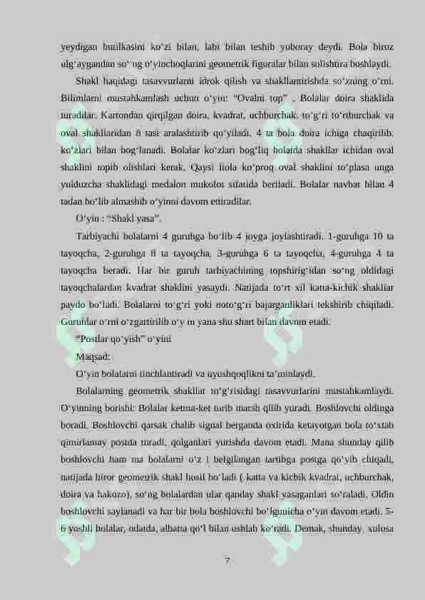 Turli maktabgacha yoshdagi bolalarning vaqtni idrok qilishi. Mashg‘ulotlarni tashkil etish 7