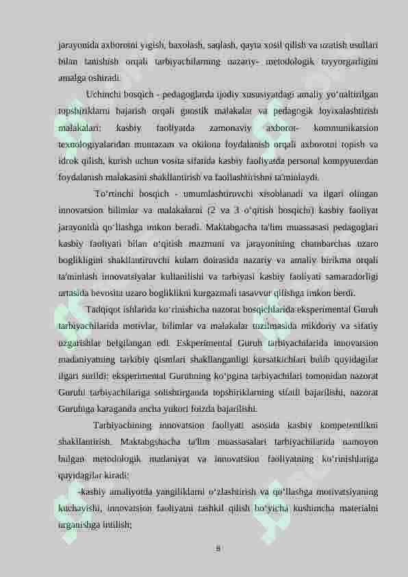 Mashg‘ulotga tarbiyachining innovatsion yondashuvi. 8