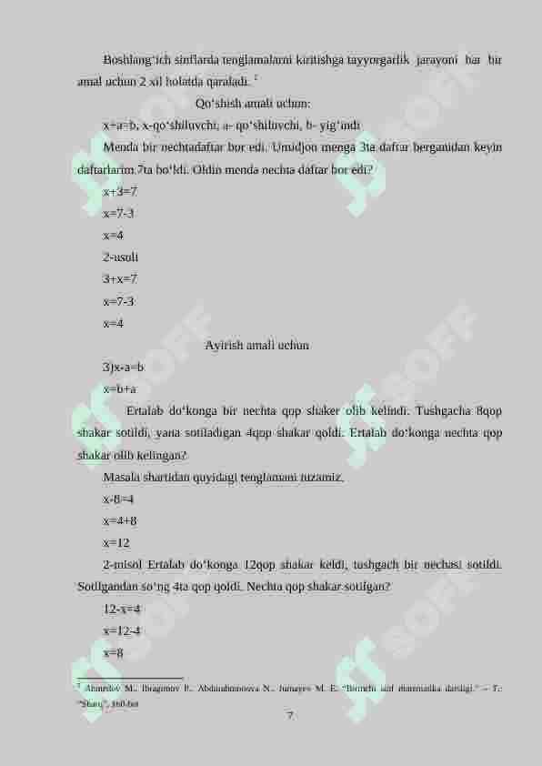 Tenglama tuzib yechiladigan masalalarni yechishga o‘rgatish metodikasi 7