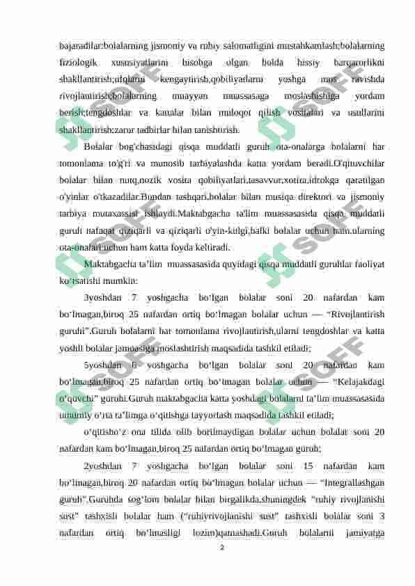 Maktabgacha ta’lim tahkilotida qisqa muddatli guruhlarni tashkil qilish 2