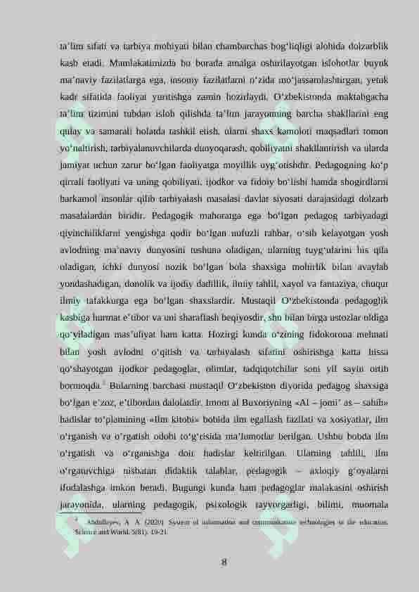 Maktabgacha ta’lim tashkilotlari mudirasi tomonidan ilg‘or ish tajribalarini o‘rganishni tashkil etish 8