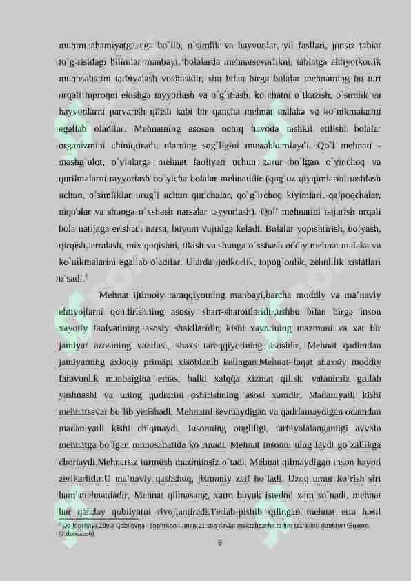 Yosh avlod tarbiyasida mehnat tarbiyasining vazifalari 8