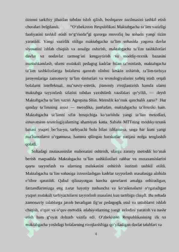 O‘zbekistonda ijtimoiy  maktabgacha ta’limning  vujudga kelishi  va  taraqqiyot bosqichlari 4