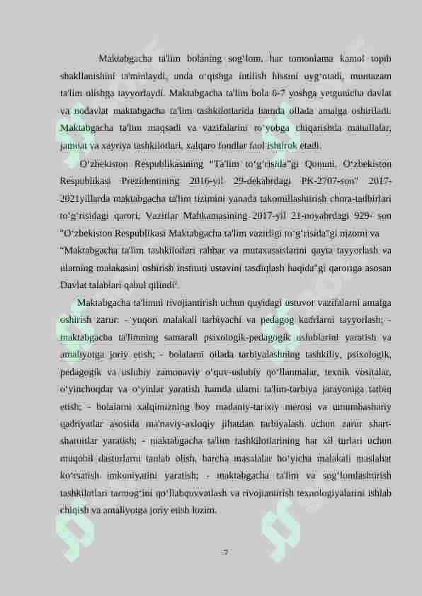 O‘zbekistonda ijtimoiy  maktabgacha ta’limning  vujudga kelishi  va  taraqqiyot bosqichlari 7