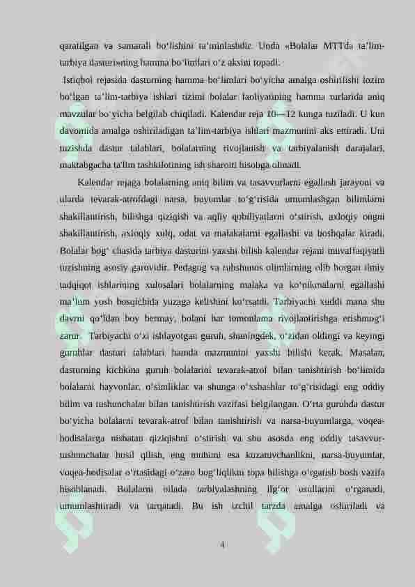 Maktabgacha ta’lim tashkilotining yillik ish rejasining mazmun-mohiyati, maqsad va vazifalari. 4