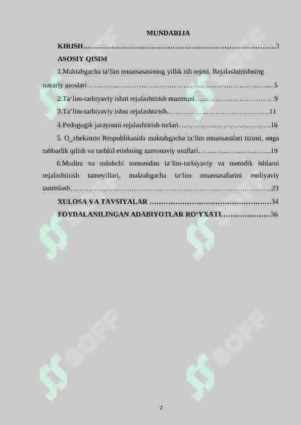 MAKTABGACHA TA’LIM TASHKILOTINING YILLIK ISH REJASINING MAZMUN-MOHIYATI, MAQSAD VA VAZIFALARI 2