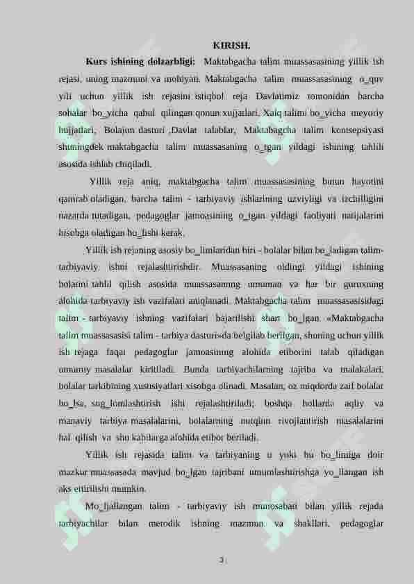 MAKTABGACHA TA’LIM TASHKILOTINING YILLIK ISH REJASINING MAZMUN-MOHIYATI, MAQSAD VA VAZIFALARI 3