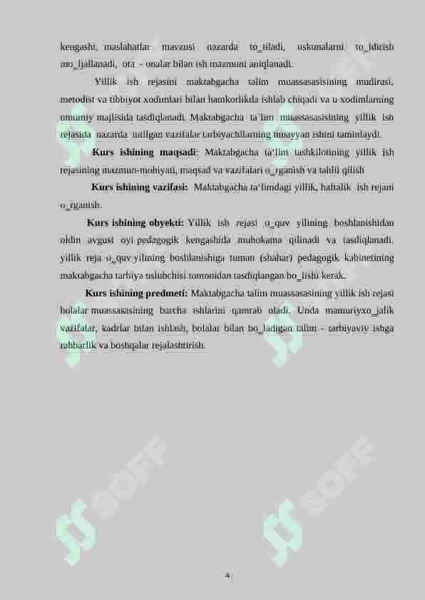 MAKTABGACHA TA’LIM TASHKILOTINING YILLIK ISH REJASINING MAZMUN-MOHIYATI, MAQSAD VA VAZIFALARI 4
