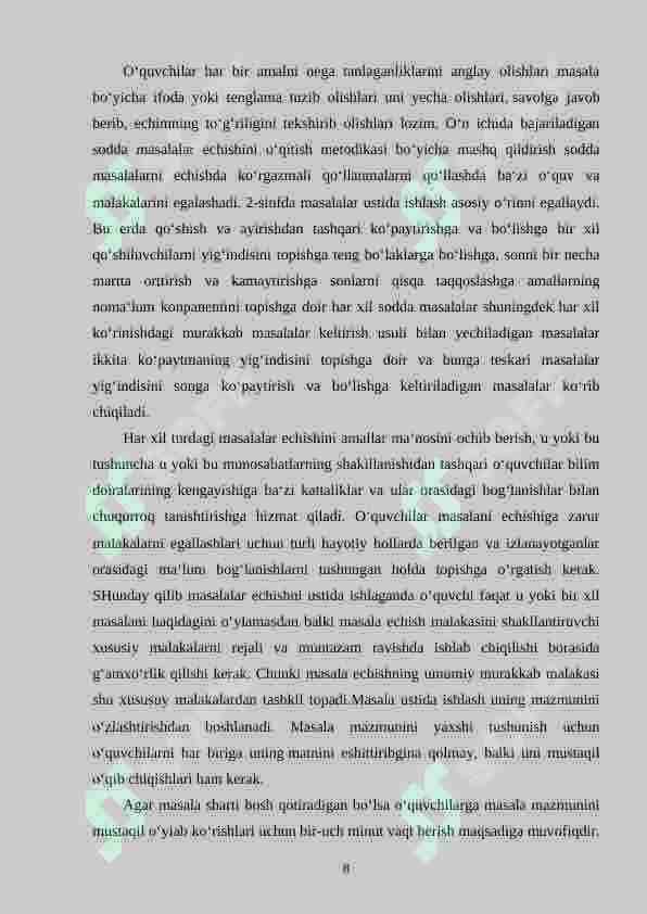 Murakkab masalalarni yechishga o‘rgatish metodikasi 8