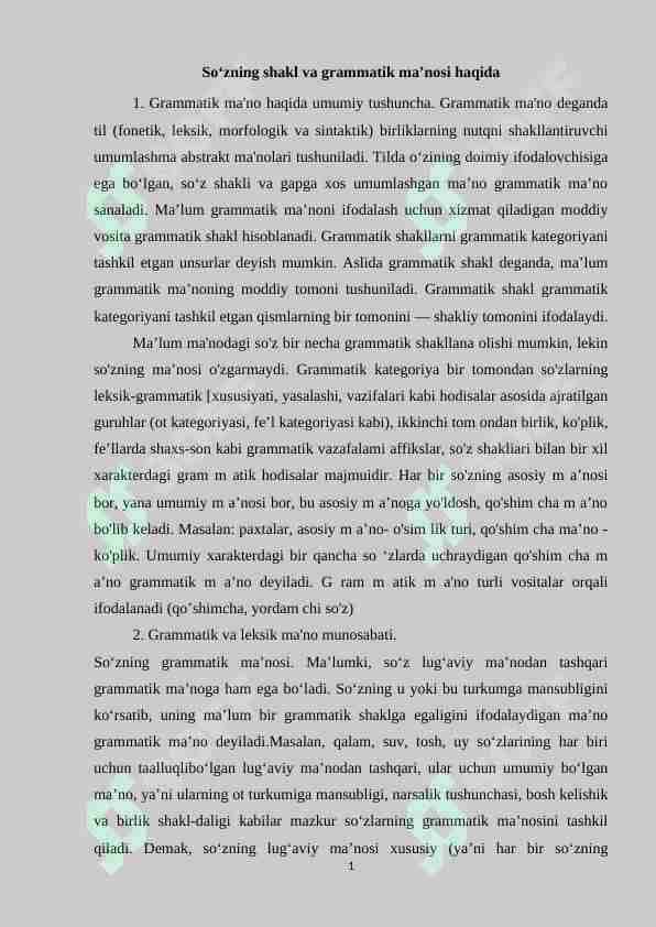 So‘zning shakl va grammatik ma’nosi haqida