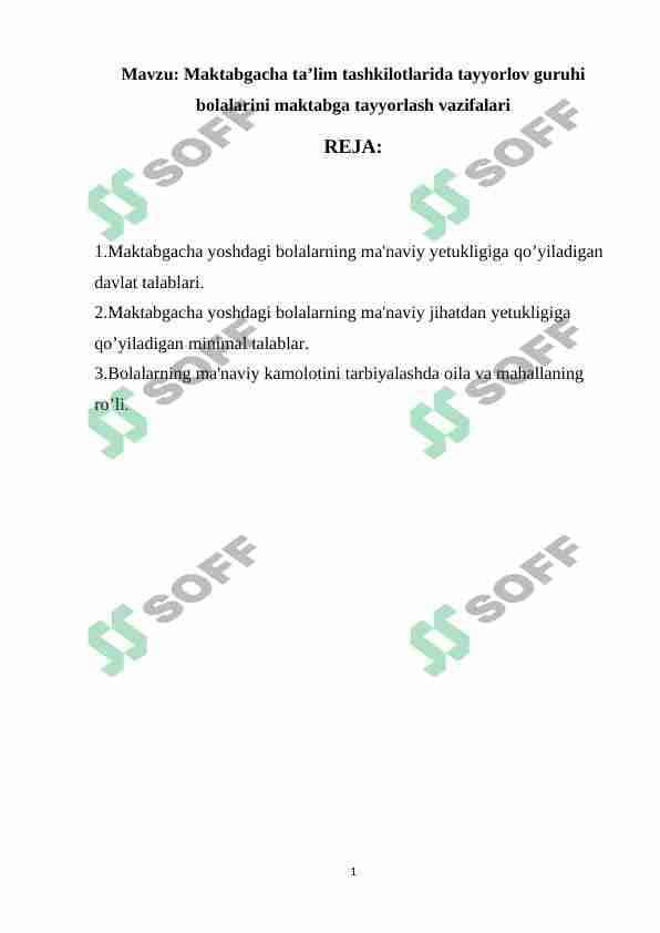Maktabgacha ta’lim tashkilotlarida tayyorlov guruhi bolalarini maktabga tayyorlash vazifalari