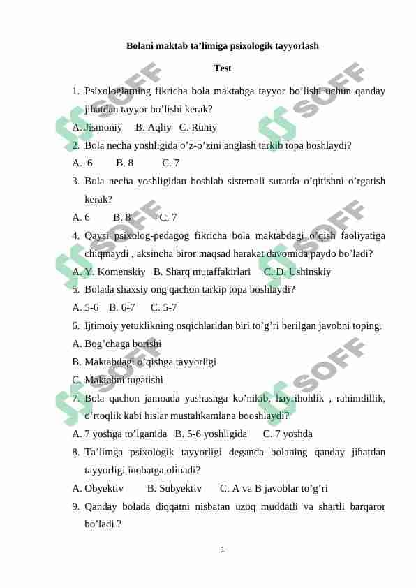 Bolani maktab ta’limiga psixologik tayyorlash