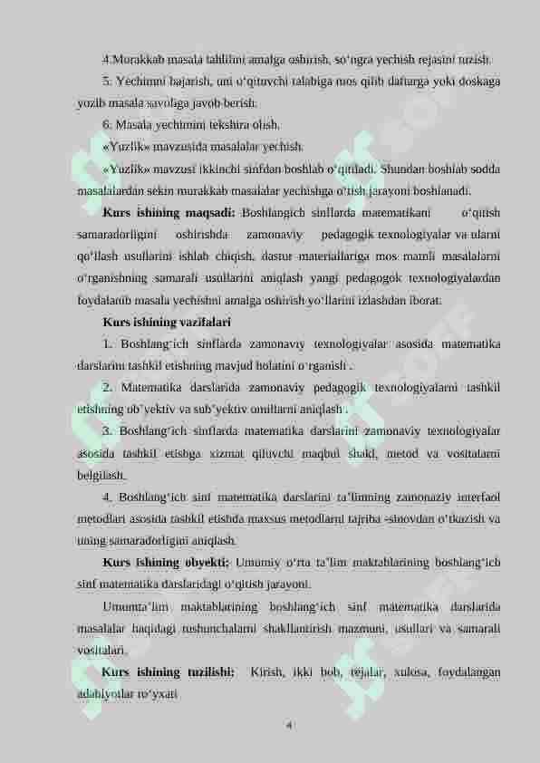 Boshlang'ich sinf o'quvchilariga jadvallar yordamida berilgan topshiriqlarni yechishga o'rgatish metodikasi (4-sinf misolida) 4