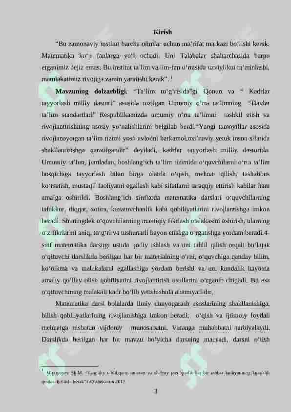3-4- sinflarda matematikadan masala yechimini tekshirish asosida o‘quvchilarni ijodiy ishlashga o‘rgatish metodikasi 3