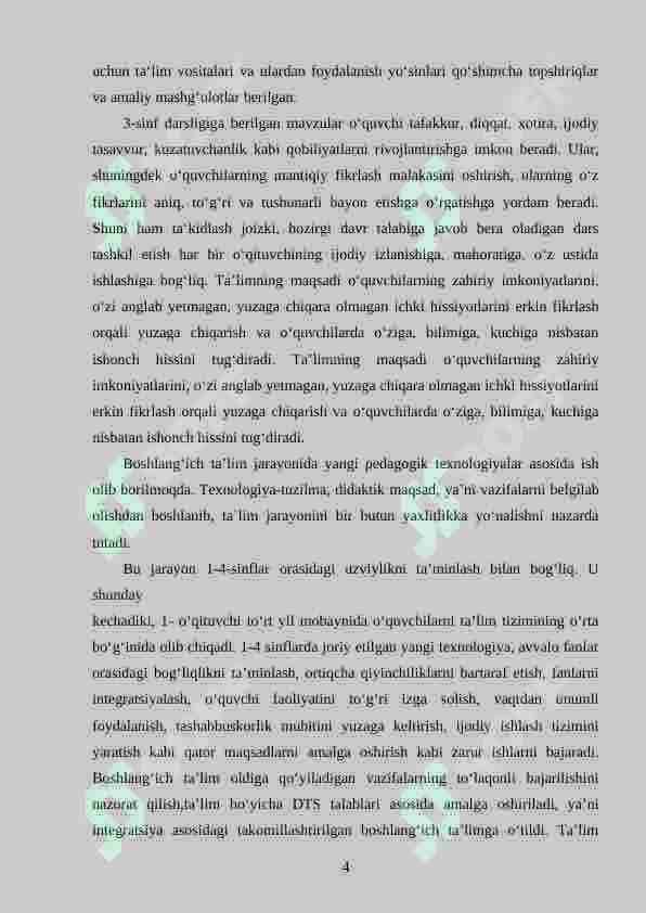 3-4- sinflarda matematikadan masala yechimini tekshirish asosida o‘quvchilarni ijodiy ishlashga o‘rgatish metodikasi 4