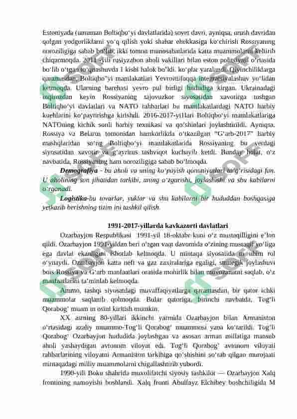 1991-2017 YILLARDA BOLTIQBO‘YI VA KAVKAZORTI DAVLATLAR. MARKAZIY OSIYO 3