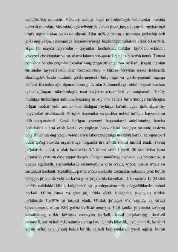 Yovvoyi va mo‘ynali hayvonlarda salmonellyoz bilan kasallangan hayvonlarga diagnoz qo‘yish, davolash va oldini olishning ilmiy asoslari 4