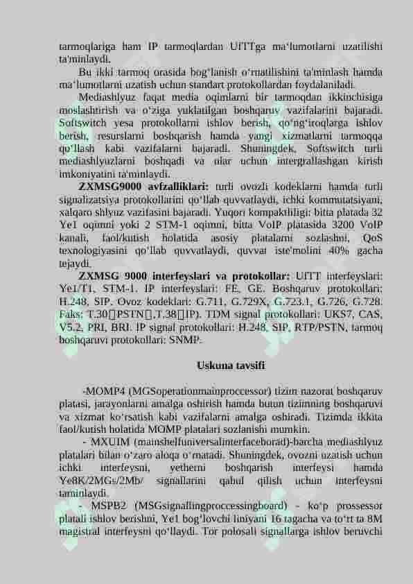 NETNUMEN U31 DASTURIY TA’MINOTIDAN FOYDALANGAN HOLDA ZXMSG 9000 MEDIASHLYUZ QURILMASINI O‘RGANISH 3