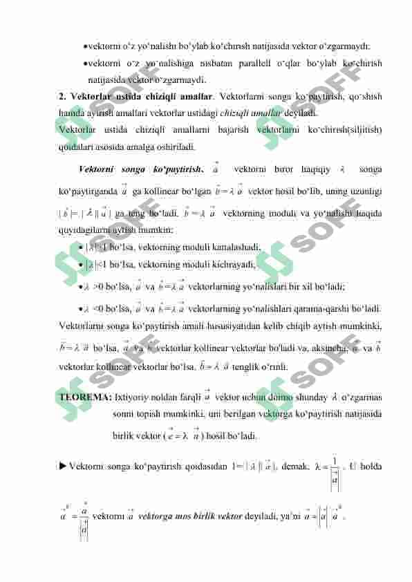 TEKISLIK VA FAZODA VEKTORLAR. VEKTORLAR USTIDA CHIZIQLI AMALLAR 4