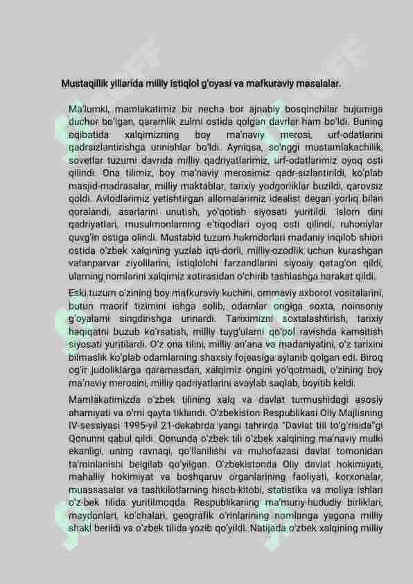 Ma’naviy hayotdagi tub o‘zgarishlar. Kadrlar tayyorlash va ta’lim sohasidagi islohatlar 2