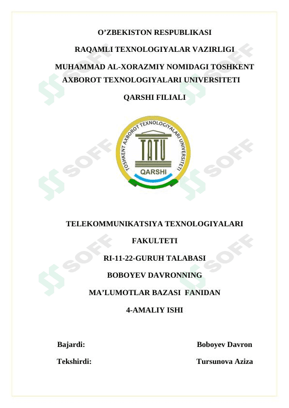 Maʼlumotlar bazasi fanidan amaliy ish 1