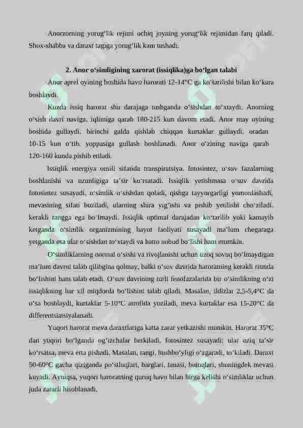 Anor o'simligining tashqi muhit omillariga boʻlgan talabi 2