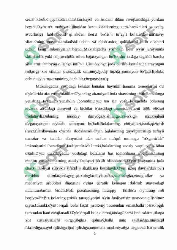 O’yinning bola faoliyati sifatidagi mohiyati va o’ziga xosligi 2