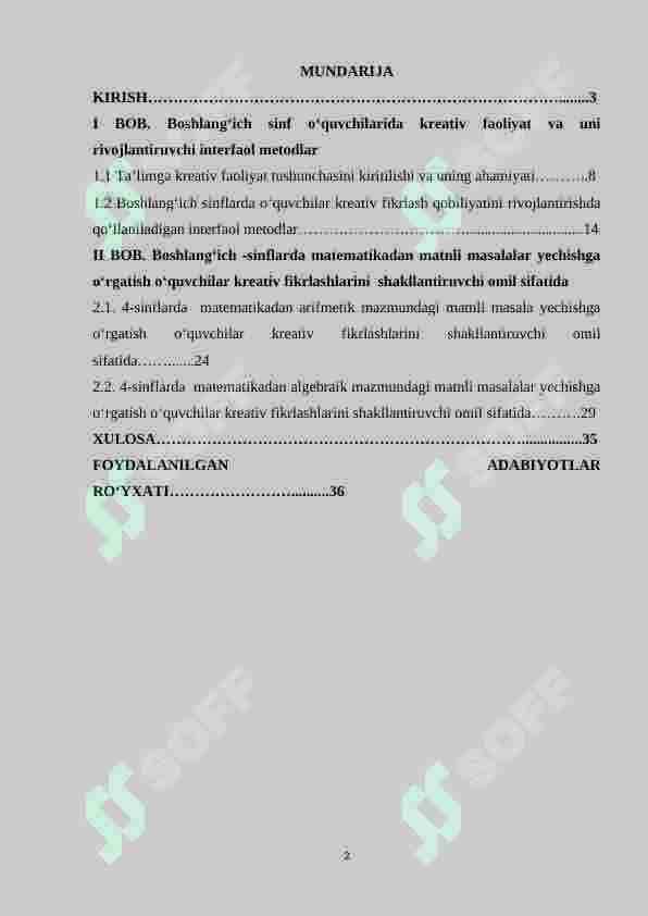 Boshlang‘ich 4-sinflarda matеmatikadan matnli masalalar yechishga o‘rgatish o‘quvchilar kreativ fikrlashlarini shakllantiruvchi omil sifatida 2