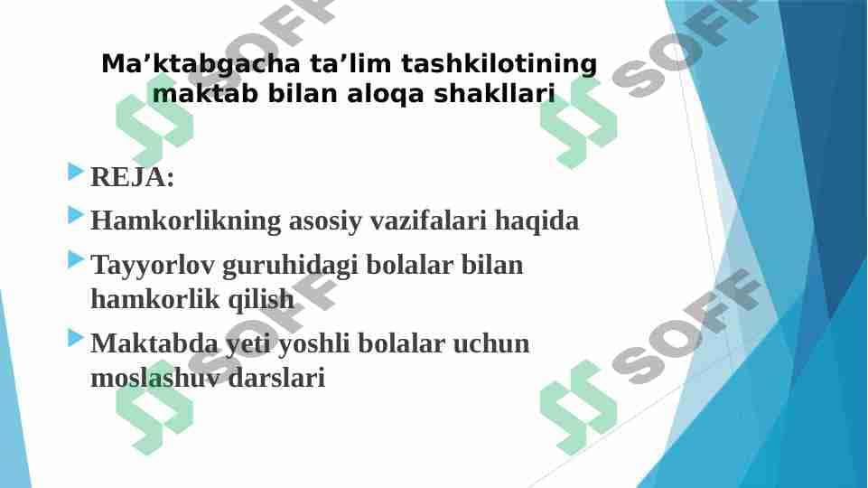 Ma’ktabgacha ta’lim tashkilotining  maktab bilan aloqa shakllari