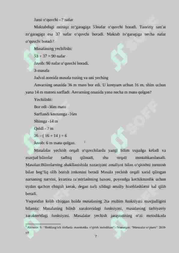 Uchinchi sinfda matematikadan sodda masalalar va ularni yechishga o`rgatish metodikasi 7