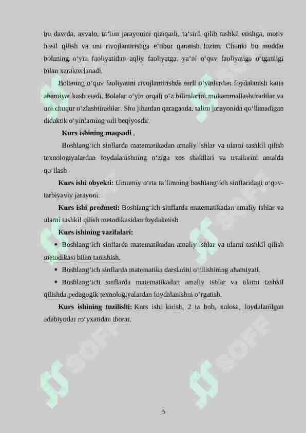 Boshlang‘ich sinflarda matematikadan amaliy ishlar va ularni tashkil qilish metodikasi.(1-sinf misolida) 5