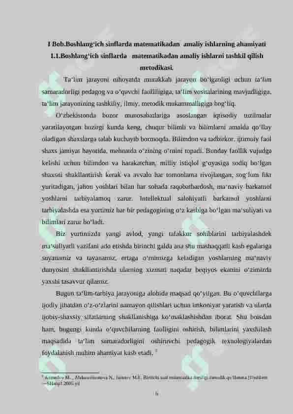 Boshlang‘ich sinflarda matematikadan amaliy ishlar va ularni tashkil qilish metodikasi.(1-sinf misolida) 6