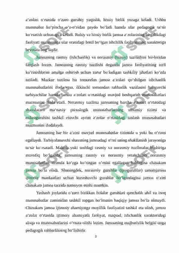 Tarbiya metodlarining jamoaning rivojlanish darajasiga bog’ligi 2