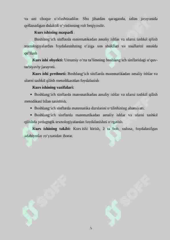 Boshlang’ich sinflarda matematikadan amaliy ishlar va ularni tashkil qilish metodikasi.(2-sinf misolida) 5
