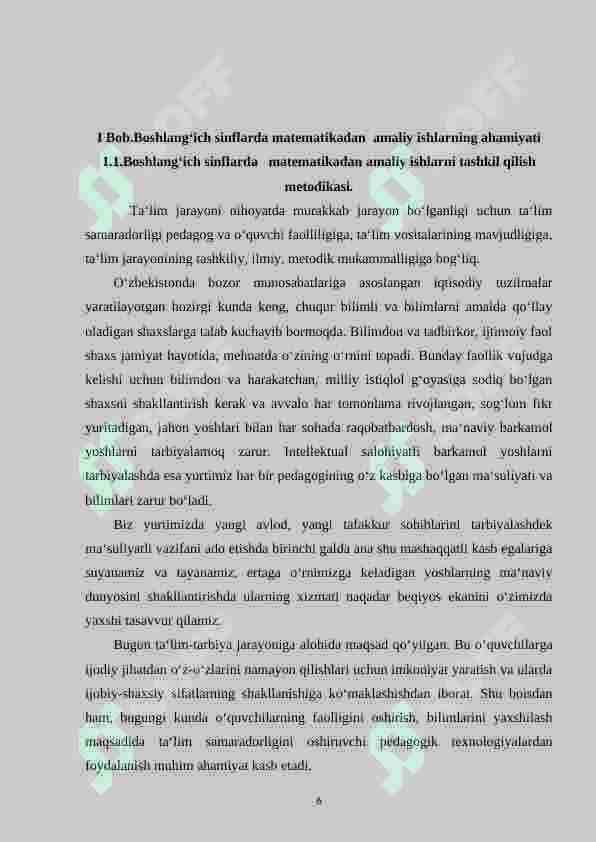 Boshlang‘ich sinflarda matematikadan amaliy ishlar va ularni tashkil qilish metodikasi.(3-sinf misolida) 6