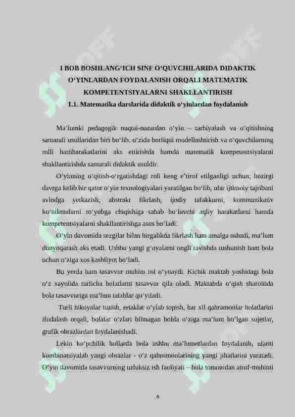 Matematik o‘yinlardan foydalanib maktabgacha ta’lim va boshlang‘ich ta’lim uzviyligini taminlashning nazariy asosi 6