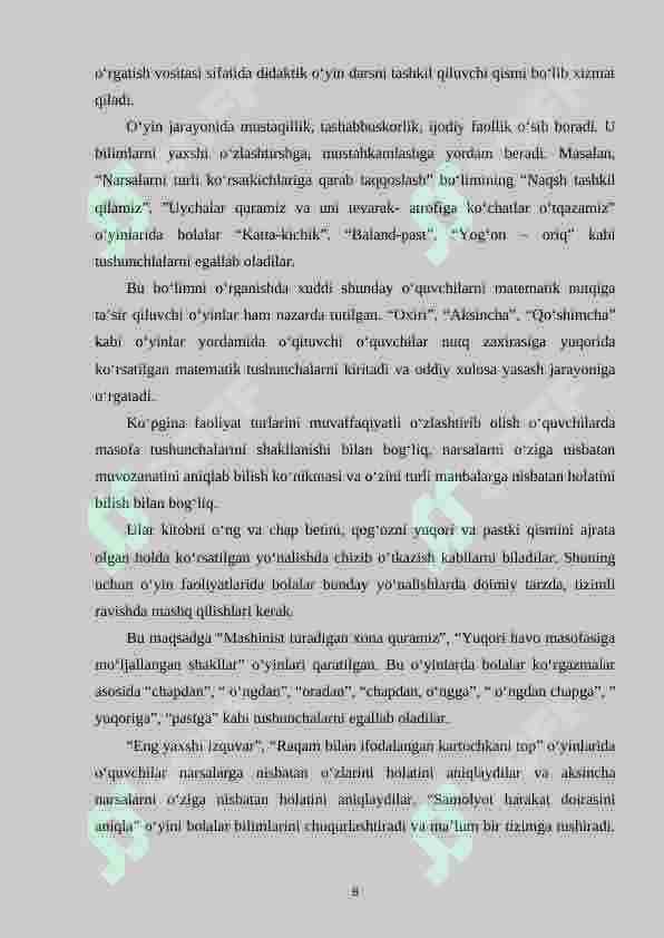 Matematik o‘yinlardan foydalanib maktabgacha ta’lim va boshlang‘ich ta’lim uzviyligini taminlashning nazariy asosi 8