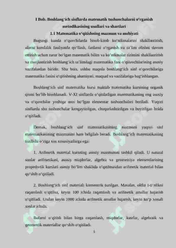 Boshlang‘ich sinflarda matematika o`qitishning psixologik asoslarini o`rganish metodikasi 5