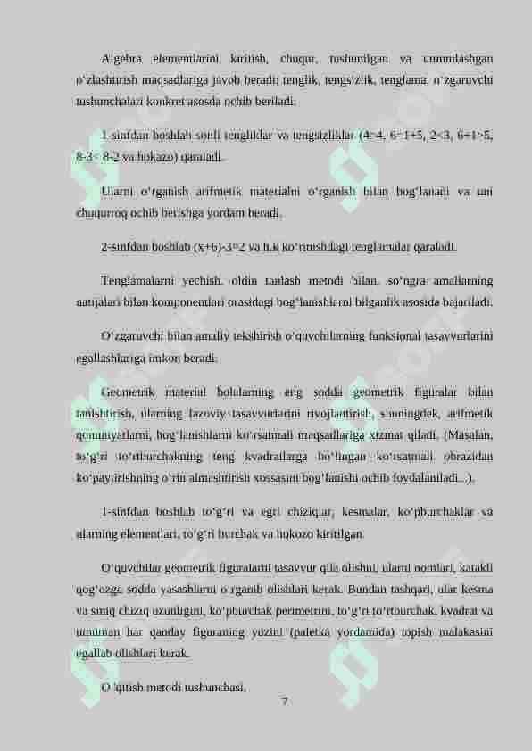 Boshlang‘ich sinflarda matematika o`qitishning psixologik asoslarini o`rganish metodikasi 7