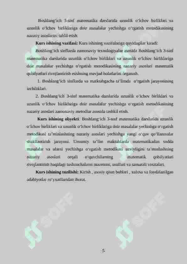 Uzunlik o`lchovlarining nazariy asosi va uni o`rganish metodikasi. (1-4 sinf misolida) 5