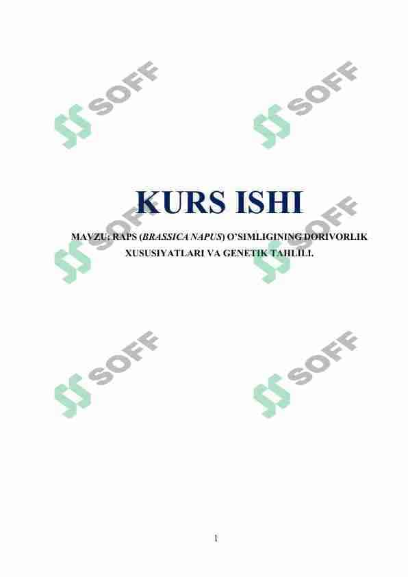 RAPS (BRASSICA NAPUS) O'SIMLIGINING DORIVORLIK XUSUSIYATLARI VA GENETIK TAHLILI 1
