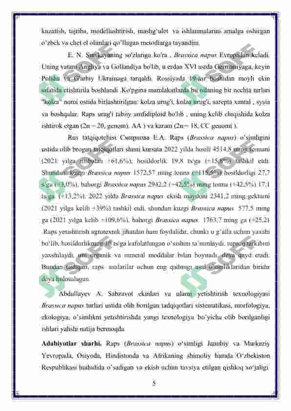 RAPS (BRASSICA NAPUS) O'SIMLIGINING DORIVORLIK XUSUSIYATLARI VA GENETIK TAHLILI 5