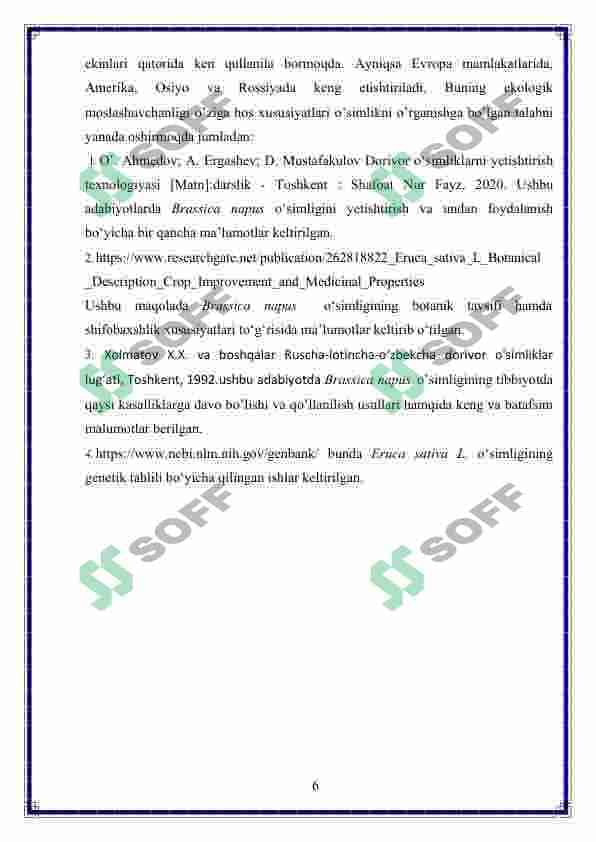 RAPS (BRASSICA NAPUS) O'SIMLIGINING DORIVORLIK XUSUSIYATLARI VA GENETIK TAHLILI 6