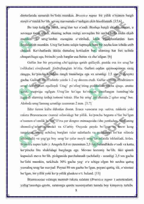 RAPS (BRASSICA NAPUS) O'SIMLIGINING DORIVORLIK XUSUSIYATLARI VA GENETIK TAHLILI 8