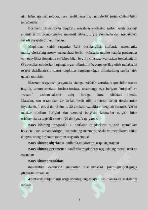 Baho, narh, miqdor bilan bog`liq masalalar va ularni o`rganish metodikasi. (1-4 sinf misolida) 4