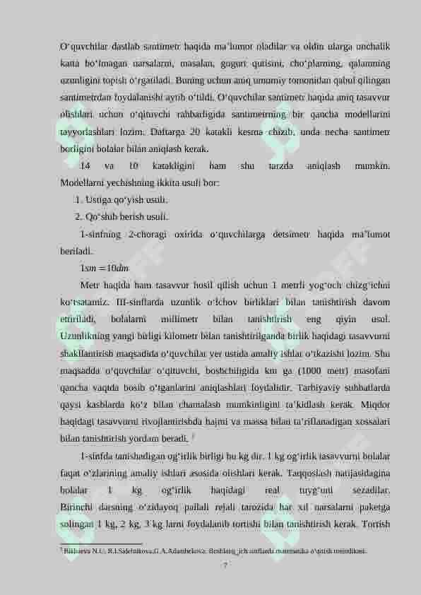 Baho, narh, miqdor bilan bog`liq masalalar va ularni o`rganish metodikasi. (1-4 sinf misolida) 7