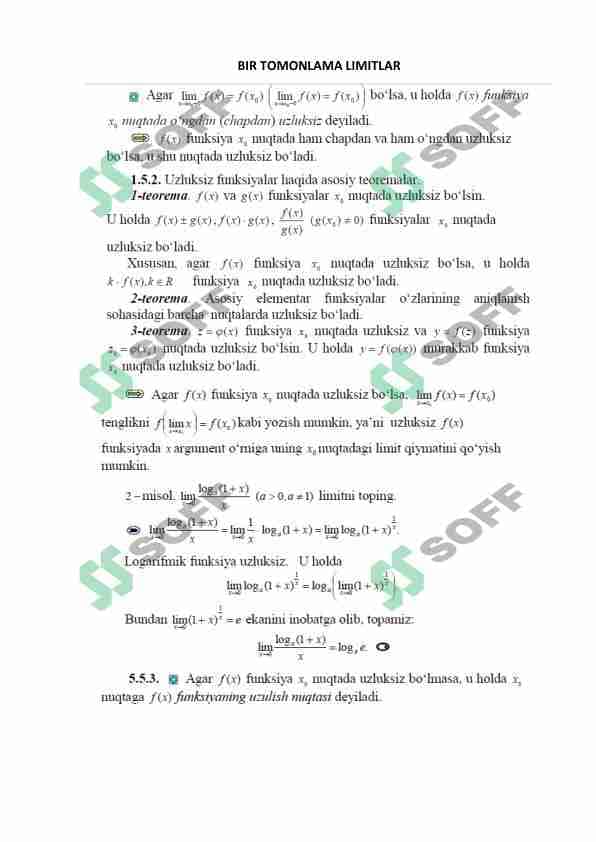 BIR TOMONLAMA LIMITLAR
