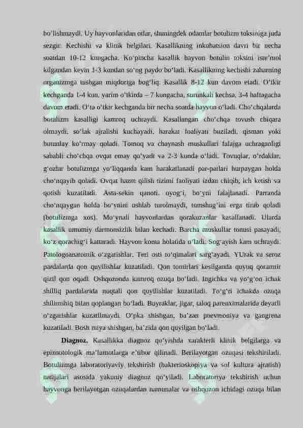 Yovvoyi va mo‘ynali hayvonlarda botulizm kasalligini aniqlash, davolash usullari hamda oldini olish chora-tadbirlarining ilmiy asoslari 2