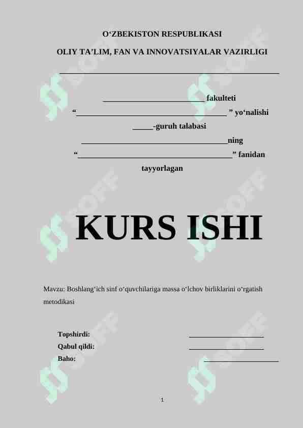 Boshlang‘ich sinf o‘quvchilariga massa o‘lchov birliklarini o‘rgatish metodikasi